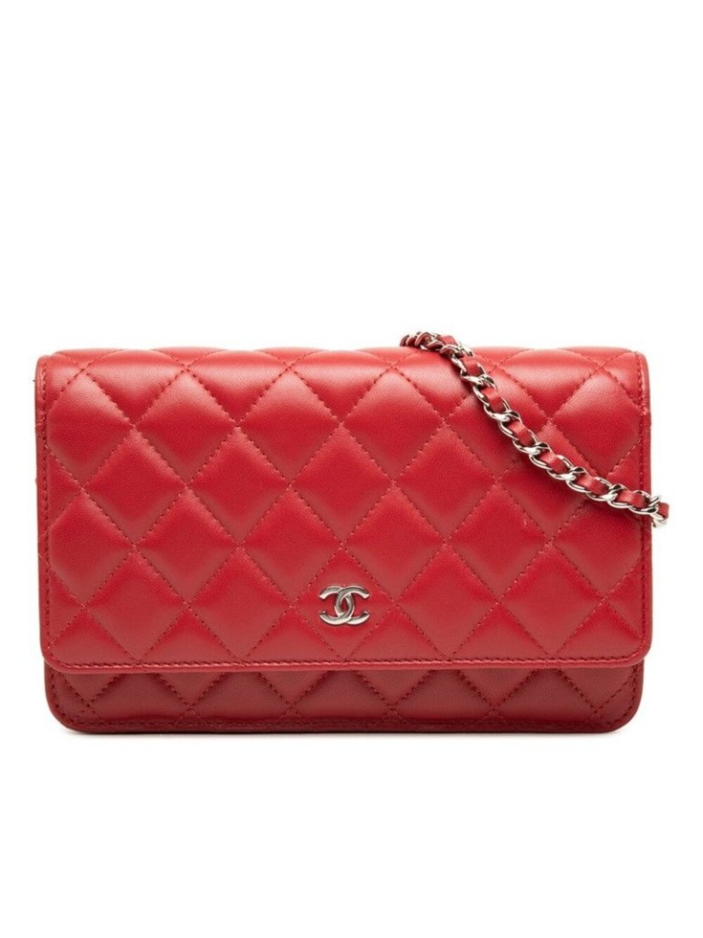 Chanel CC Logo Timeless Classic Chain Shoulder Bag Red Lambskin